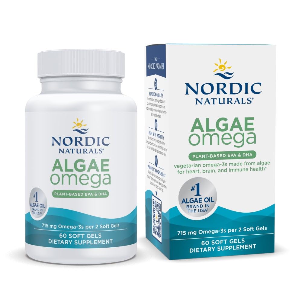 Nordic Naturals Algae Omega - 60 Gel Morbidi - 715 mg Omega-3 - Certificato Vegan Algae Oil - Plant-Based EPA & DHA - Cuore, occhio, Immune & Brain Health - Non-GMO - 30 Serve