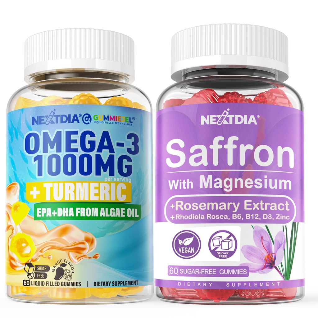 Vegan Omega-3 1000mg + Turmerico, integratori di zafferano Gummies
