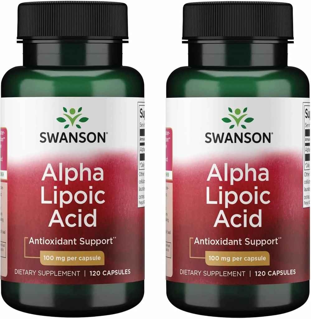 Acido lipoico alfa Swanson - Integratore naturale che supporta i livelli di pressione sanguigna sani già all'interno di una gamma normale - promuove il metabolismo dei carboidrati - (120 capsule, 100 mg ogni) (2 pacchetto)