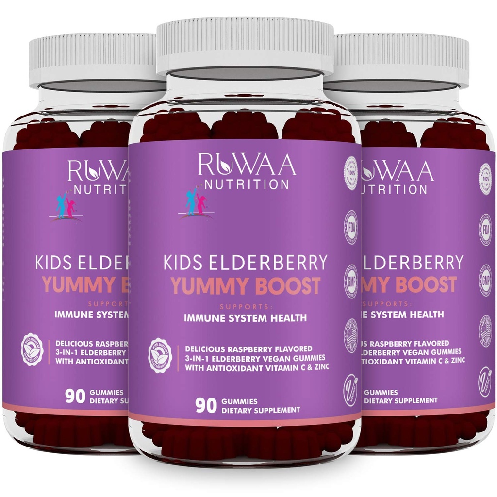 RUWAA NUTRITION Sambucus Elderberry Gummies for Kids with Zinc & Vitamin C: Antiossidante, Supporto immunitario Vitamine, Supporta la salute del sistema immunitario: Vegetariano, Gluten Free, Gelatin Free (3)