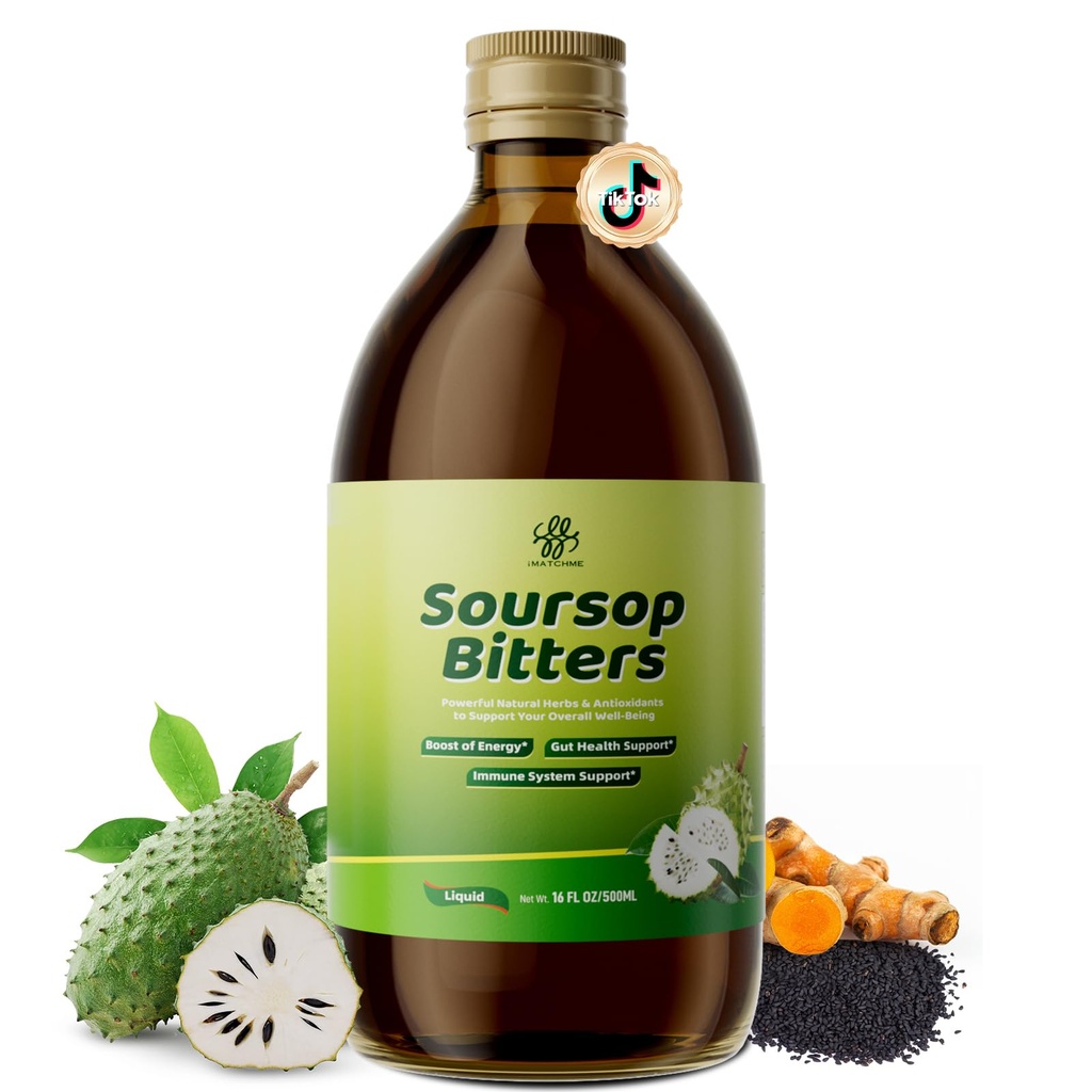 Soursop Bitters Liquid per la salute digestiva,Gut Detox&Cleanse, Antiossidante, Supporto immunitario,Skin Health-Pure 15 Herb Guanabana Tea con Seed nero,Moringa & Turmeric,98% Alto assorbimento, Non-GMO 16 fl oz