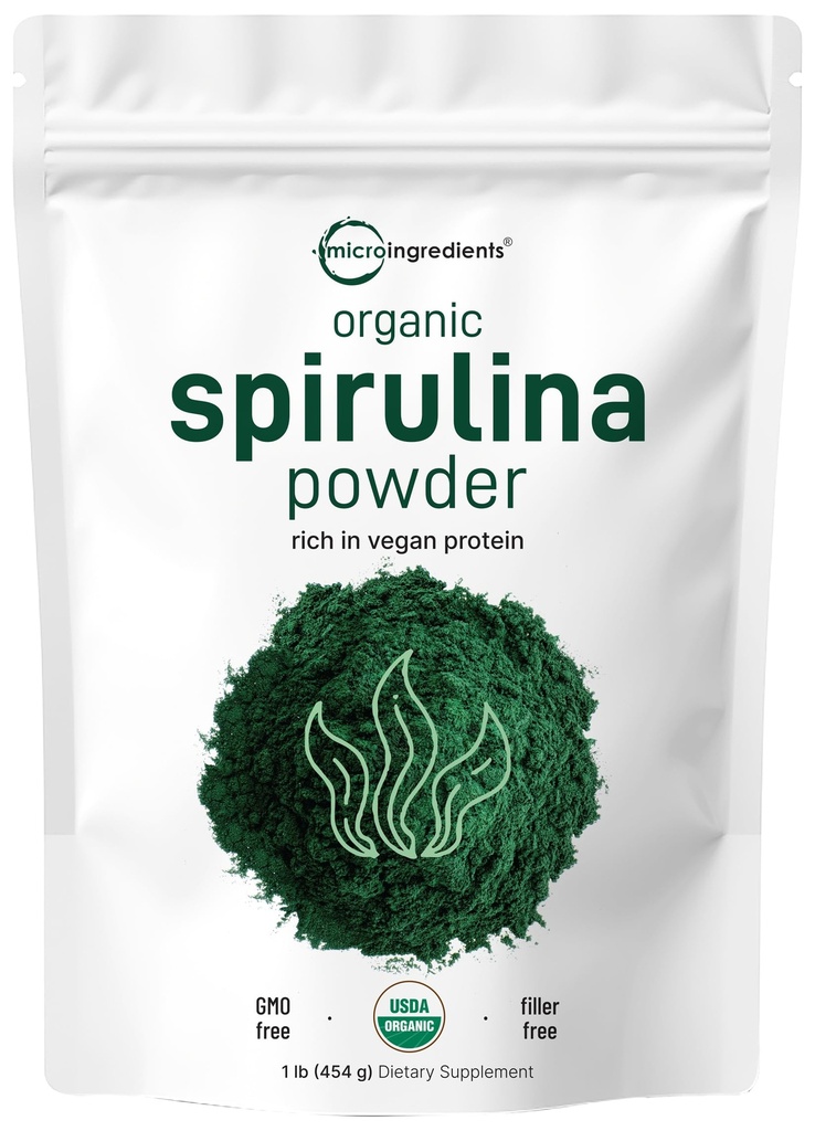Micro Ingredienti Polvere di Spirulina Organica, 1lb | Alghe Blue-Green, Ricco di Proteine Vegane, Vitamine & Minerali | Fonte di Clorofilla Naturale & Enzimi | Non OGM, Senza Glutine, Senza Additivi