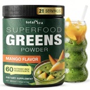 Totale tè Super Greens Polvere Supplemento, Verdi, Frutta, Verdura, Vegan Bere con Spirulina, Clorella e Vitamine 25 Serve - Mango
