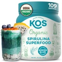 KOS Organic Spirulina Powder - Certificato USDA Organic, 109 Serve di Superfood Powder per Smoothies & Juices, Alghe Verdi Blu Non Irradiate, Plant Based with Antioxidants, Vegan (13.5oz)