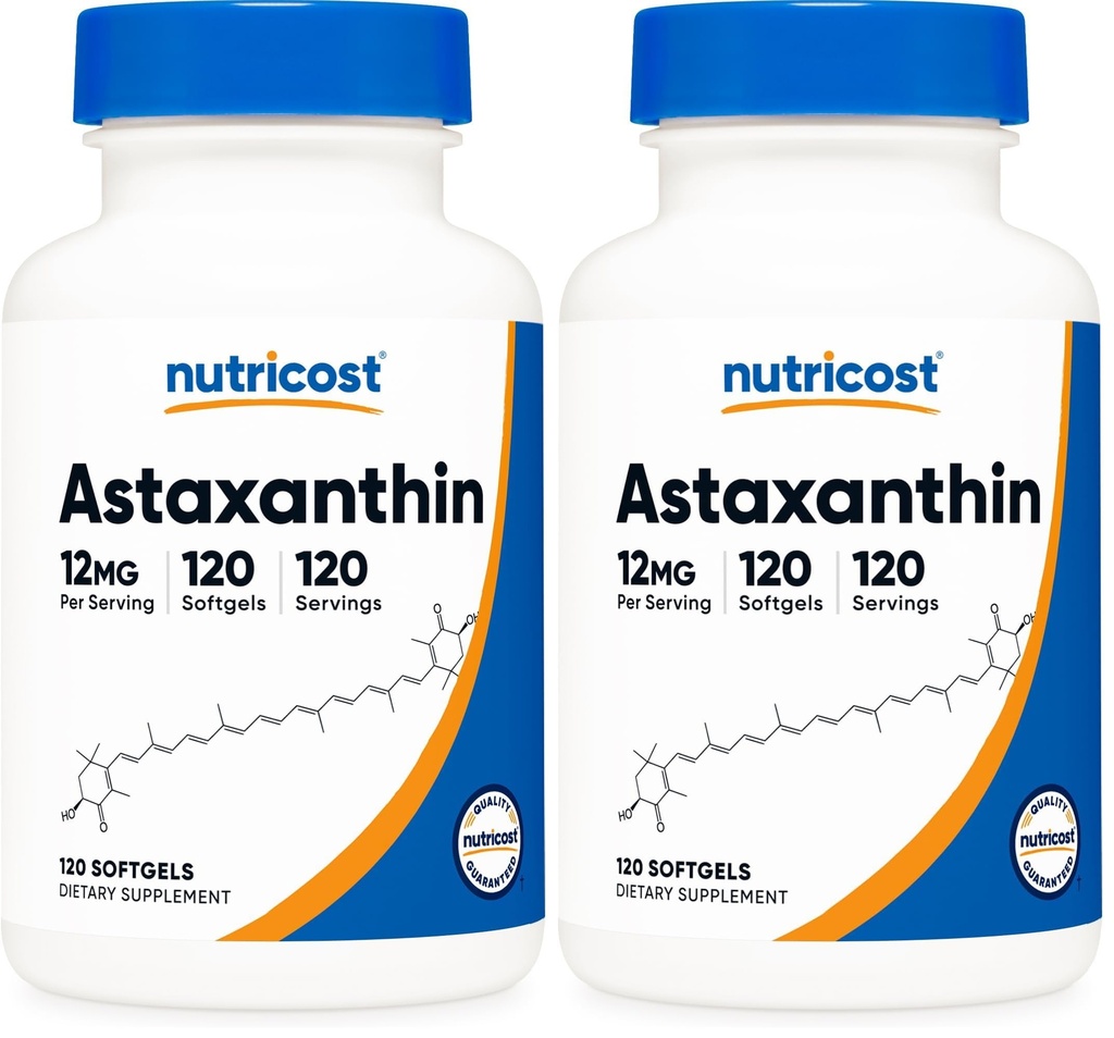 Nutricost Astaxanthin 12mg, Non OGM e Gluten Free, 120 Softgels (4 mesi di fornitura) (Pacchetto di 2)