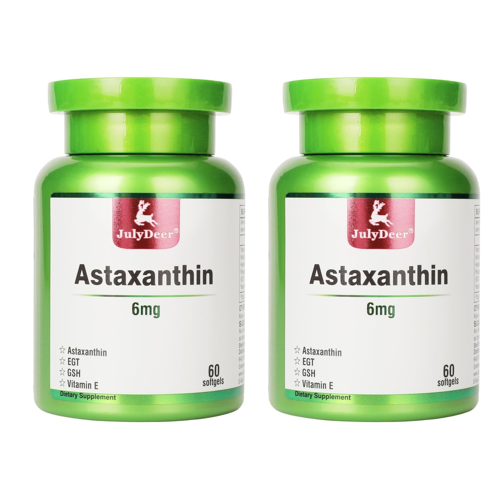 LuglioDeer 2 Bottiglie Astaxanthin 6 mg con Nicotinamide Vitamina E Premium Antiossidante Supplemento EGT GSH - per pelle, occhio, Joint & Immune System Health Cell & Energy丨5 in 1-120 Softgels