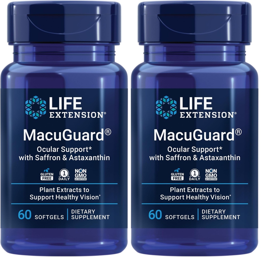 Supporto oculare per l'estensione della vita con zafferano e astaxantina – Integratore per la salute degli occhi per la visione sana – con Lutein, zeaxantina, Meso-zeaxanthin – Senza glutine, Non OGM – 60 softgels