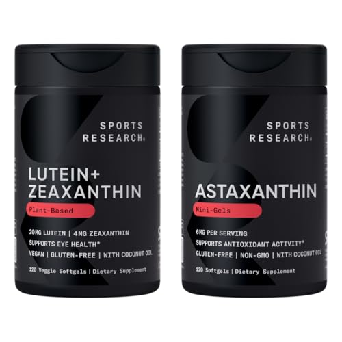 Sports Research® Eye Support - 20mg Lutein + 4mg Zeaxanthin Realizzato con Lute-Gen® e 6mg Astaxanthin Supplemento dall'Astalif islandese (120 Softgels Every)