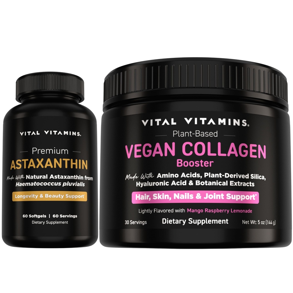 Vitamine vitali Astaxantina + Polvere di Booster di collagene Vegan