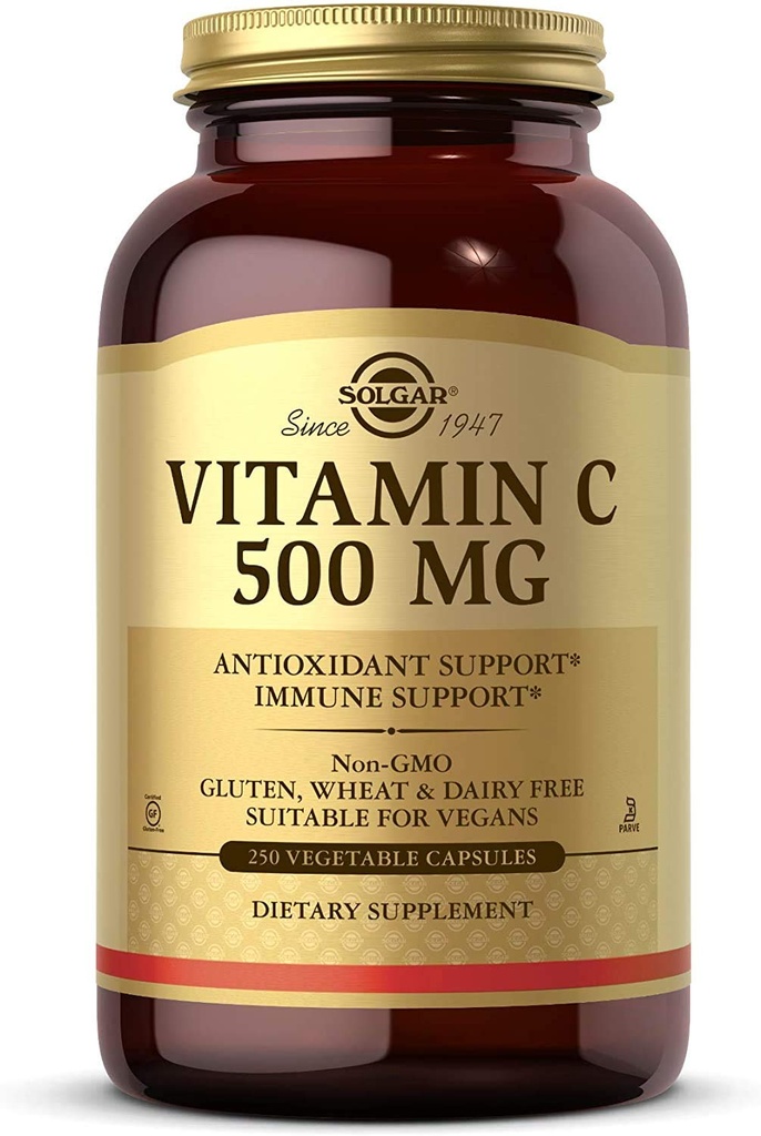 Solgar vitamina C 500 mg, 250 capsule vegetali - Antiossidante e supporto immunitario - Salute complessiva - Supporta la pelle sana e articolazioni - Non OGM, Vegan, Gluten Free, Kosher - 250 Serve