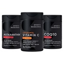 Pacchetto di supporto antiossidante per la ricerca sportiva® - Supplemento di vitamina C ad alta potenza 1000mg + Coenzima Q10 100mg + Astaxantina a tripla resistenza 12mg/Olio di cocco organico