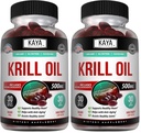 Kaya Naturals - Olio di Krill Antartico 500mg con Omega 3, EPA, DHA, Phospholipids & Astaxanthin Supplement - Brain & Health Vitamin - Anti Aging Supplement - 30 Count Softgels (Pack of 2)