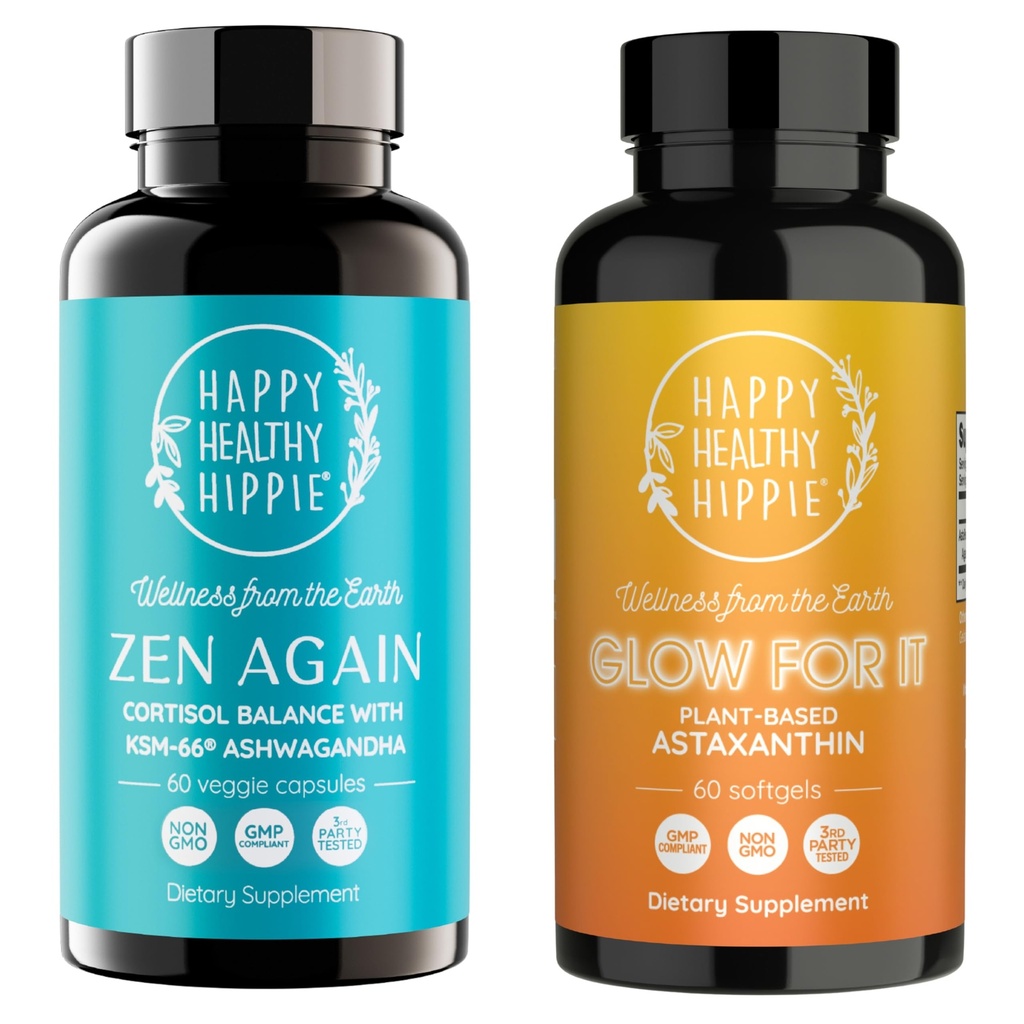 Felice sano Hippie Glow per esso Astaxanthin supplemento & Zen di nuovo Cortisol Manager