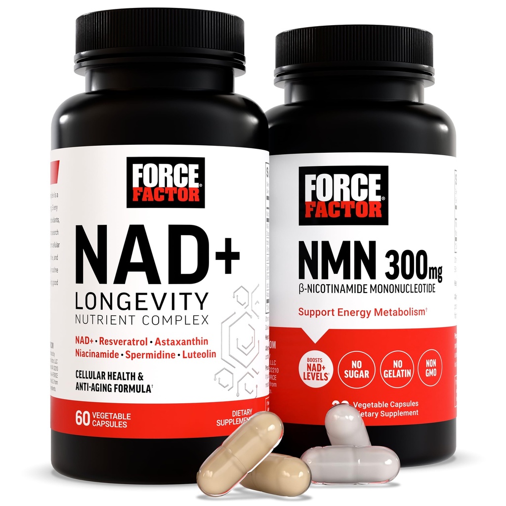 Fattore di Forza NMN Supplemento, NAD+ (NMN o Nicotinamide Riboside Alternative) con Resveratrolo, Astaxanthin, Spermidina & Luteolin Complex, NAD per sostenere la salute cellulare e l'invecchiamento sano, 60 capsule