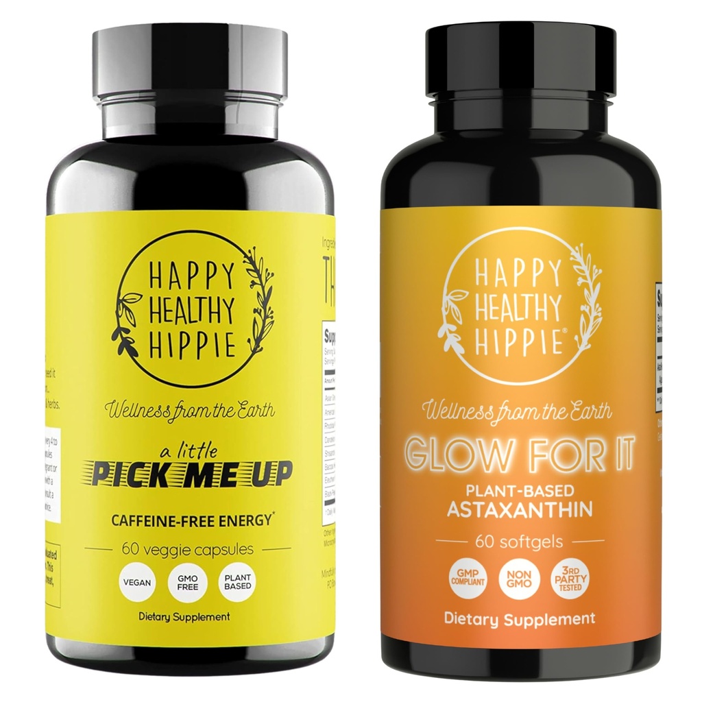Felice sano Hippie Glow per esso Astaxanthin supplemento & un po 'di raccogliere me su energia naturale pillole