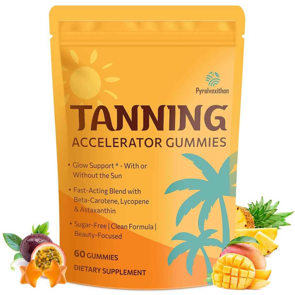Tanning Gummies con Astaxanthin per le donne e gli uomini | Sunless Tanning Supplement con Beta Carotene, Lycopene, Collagen & Vitamins | Skin Radiance & Hydration | Vegan & Sugar Free - 60 Count