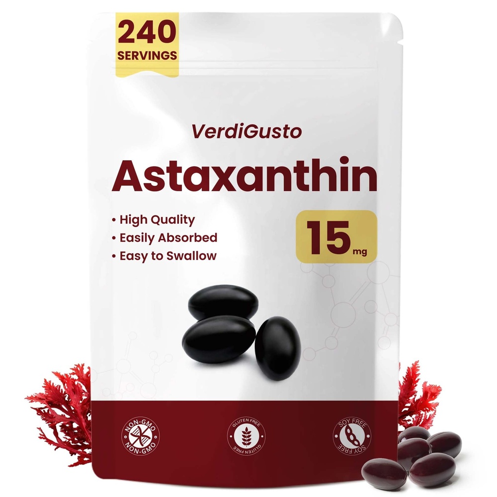 15mg Astaxanthin | 240 Softgels | Integratori Astaxanthin | Alimentazione 8 mesi | Supporto antiossidante, Occhio e salute | Circolazione interna | Non OGM, Senza glutine, Nessuna soia