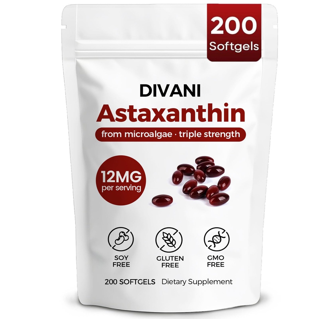 Divani Astaxanthin, Astaxantina naturale, Non OGM, Senza glutine, Soia, Occhio quotidiano, Supporto cutaneo (1)