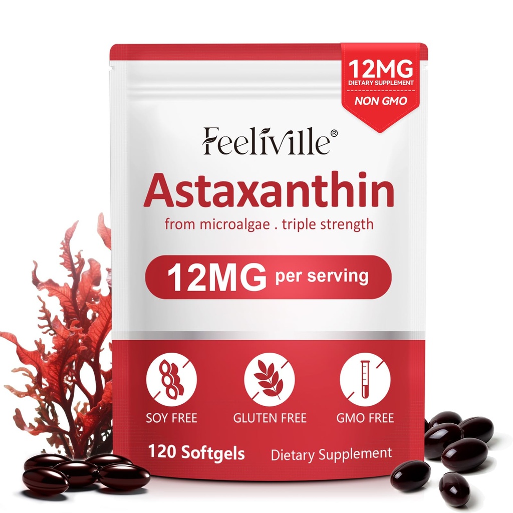 Integratori di Astaxanthin |120 Softgels, alimentazione di 4 mesi | Integratori di antiossidante Premium Astaxanthin | Fonte di microalghe fresche | Supporta occhio, Joint, Circulation interna, Salute della pelle