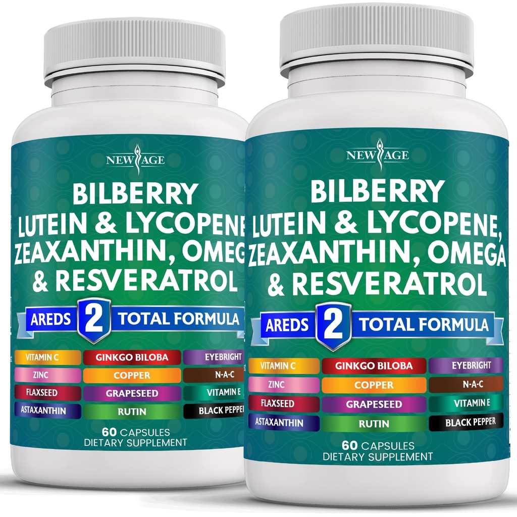NUOVO AGE salute degli occhi Vitamine con Bilberry 300mg Lutein & Zeaxanthin 40mg Licopene 40mg Resveratrolo 100mg estratto di semi di uva 200mg Astaxantina - Vitamina dell'occhio -120 Conte
