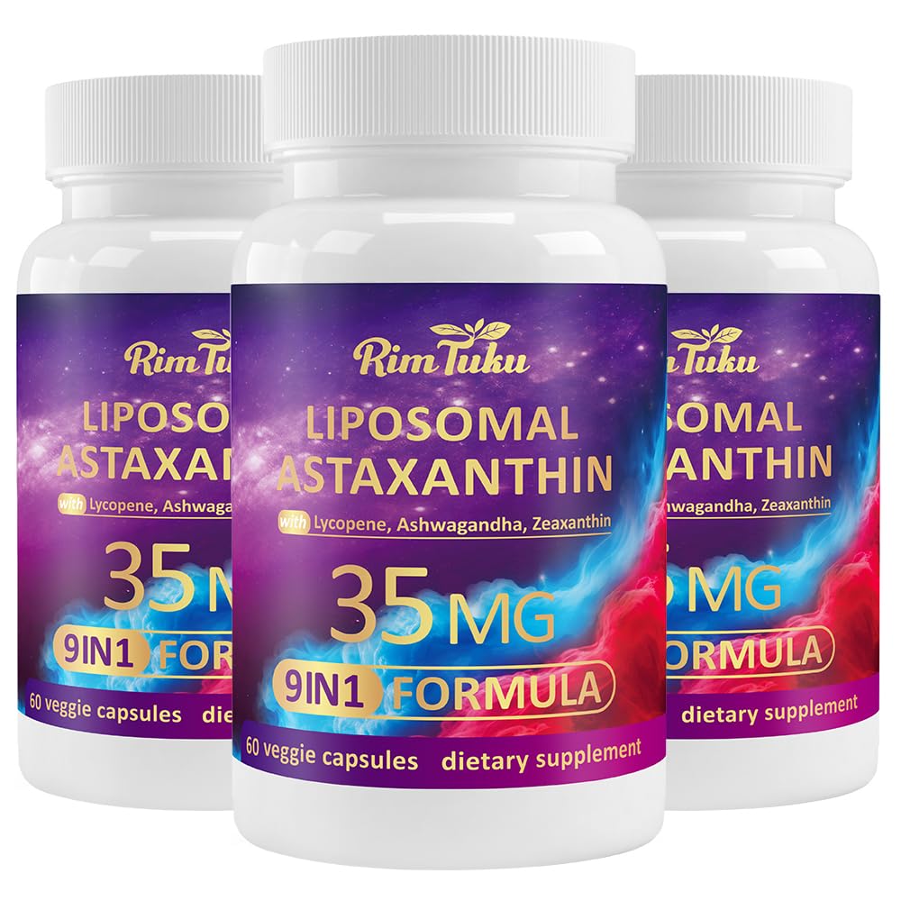 Liposomal Astaxanthin Supplement Complex 9-in-1 con Ashwagandha, Lycopene, Zeaxanthin, Antiossidante Supplemento Occhio, Pelle & Joint Health, 180 capsule