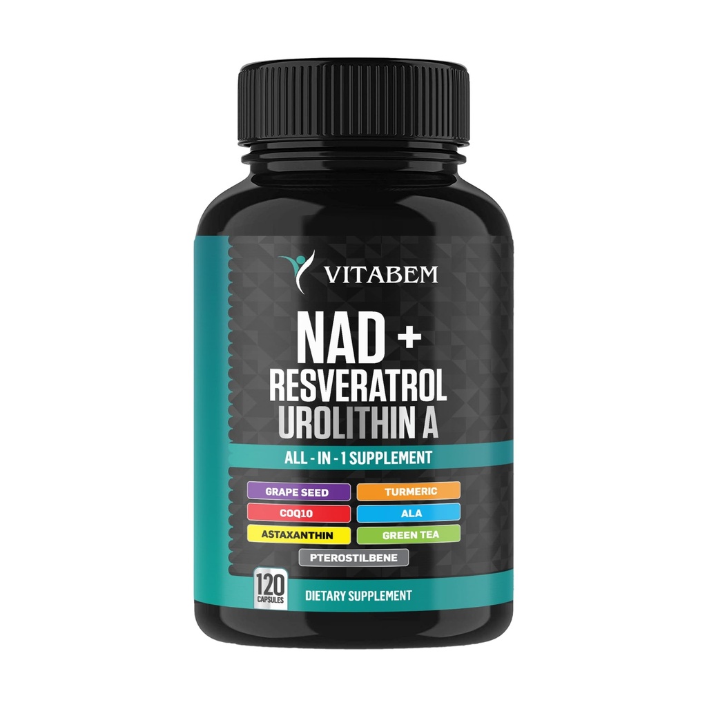 NAD+ Supplement Complex – NAD Supplement+ 300 mg con Astaxantina, Urolitina A, Resveratrolo, CoQ10 & Antioxidant Blend – Energia cellulare, Supporto mitocondriale – 120 conteggio (Pack of 1)
