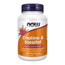 NOW Integratori alimentari, Choline & Inositol 500 mg, Trasmissione sana di nervi*, Salute del sistema nervoso*, 100 capsule