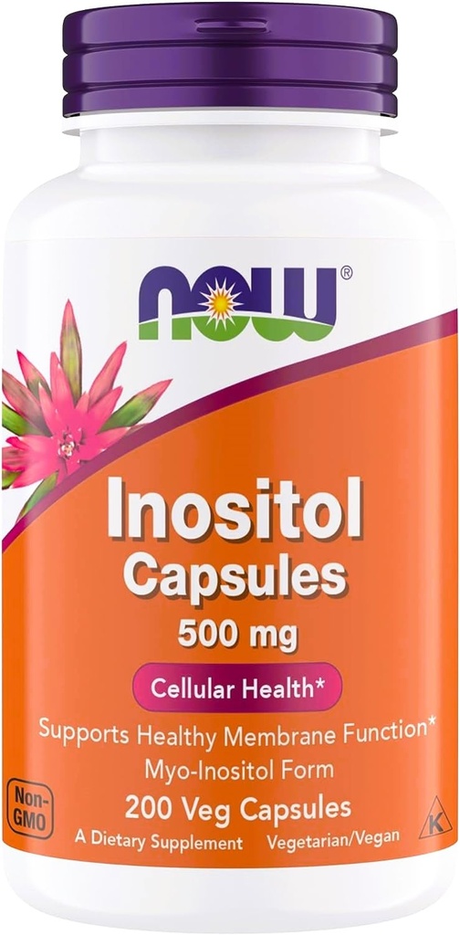 NOW Foods Inositol 500 mg, Superior Myo Inositol Form, per sana funzione Membrana*, Salute Cellulare*, Supporto per le donne* Kosher, Adatto per Vegani - 200 capsule vegetariane (Pack of 1)