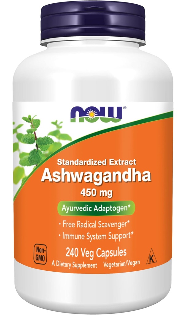 NOW Alimenti Ashwagandha Estrarre 450 mg Vegan, Kosher, Non OGM - 240 capsule di Veg,