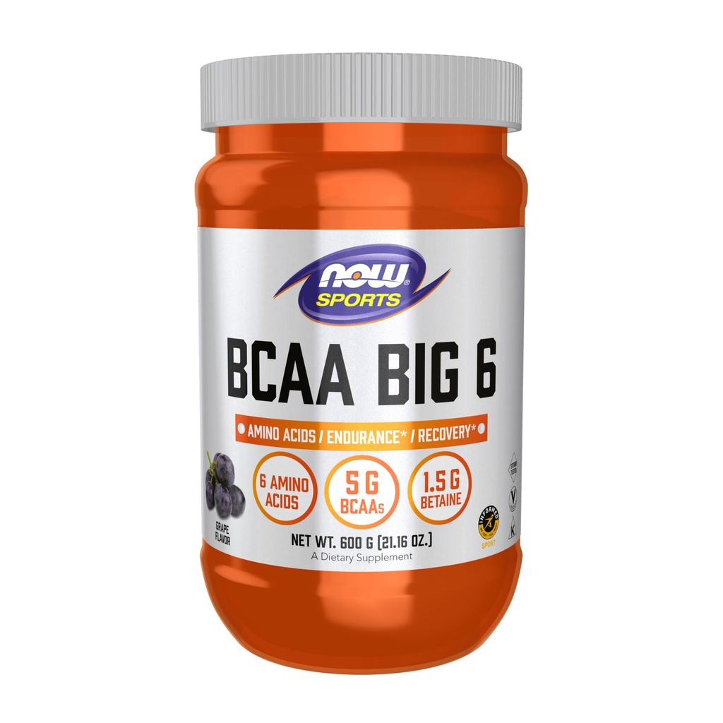NOW Alimenti Nutrizione sportiva, BCAA (Aminoacidi a catena brasata) Grande 6, Sapore di Uva, 600 Grammi