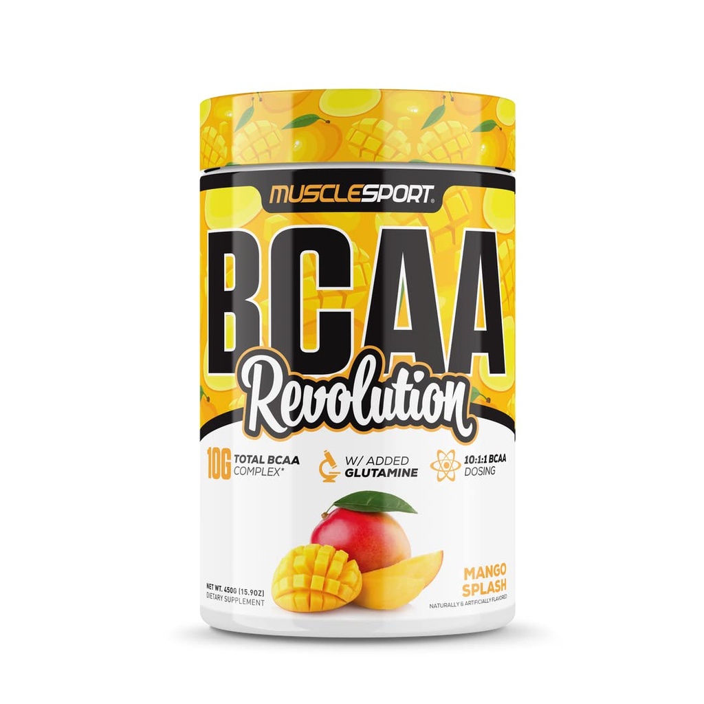 Musclesport BCAA Revolution Amino Acid Powder Supplement per gli uomini e le donne - Intra Workout Training Complex - Supplemento di recupero (Mango Splash, 30 Servings)
