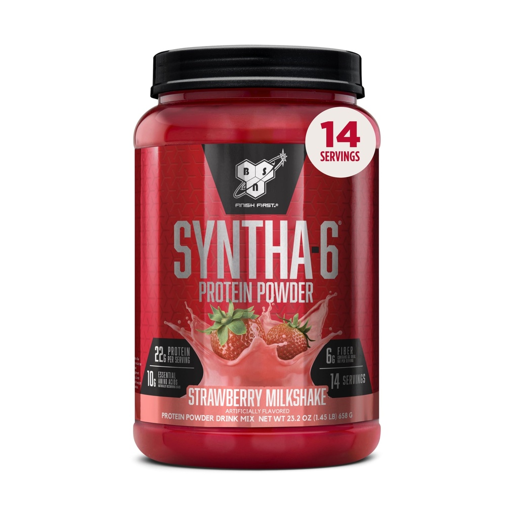 BSN SYNTHA-6 Polvere proteica Premium con 6g di fibra, isolato di siero, caseina micellare, isolato di proteine del latte, 6g di grasso, frullato di fragole, 14 Serve, 1.45 Pound (varia di maggio di imballaggio)
