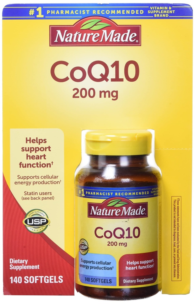 Nature Made CoQ10, Softgels aiuta a sostenere la funzione cardiaca e la produzione di energia cellulare, senza aroma, 200 mg, 140 conte