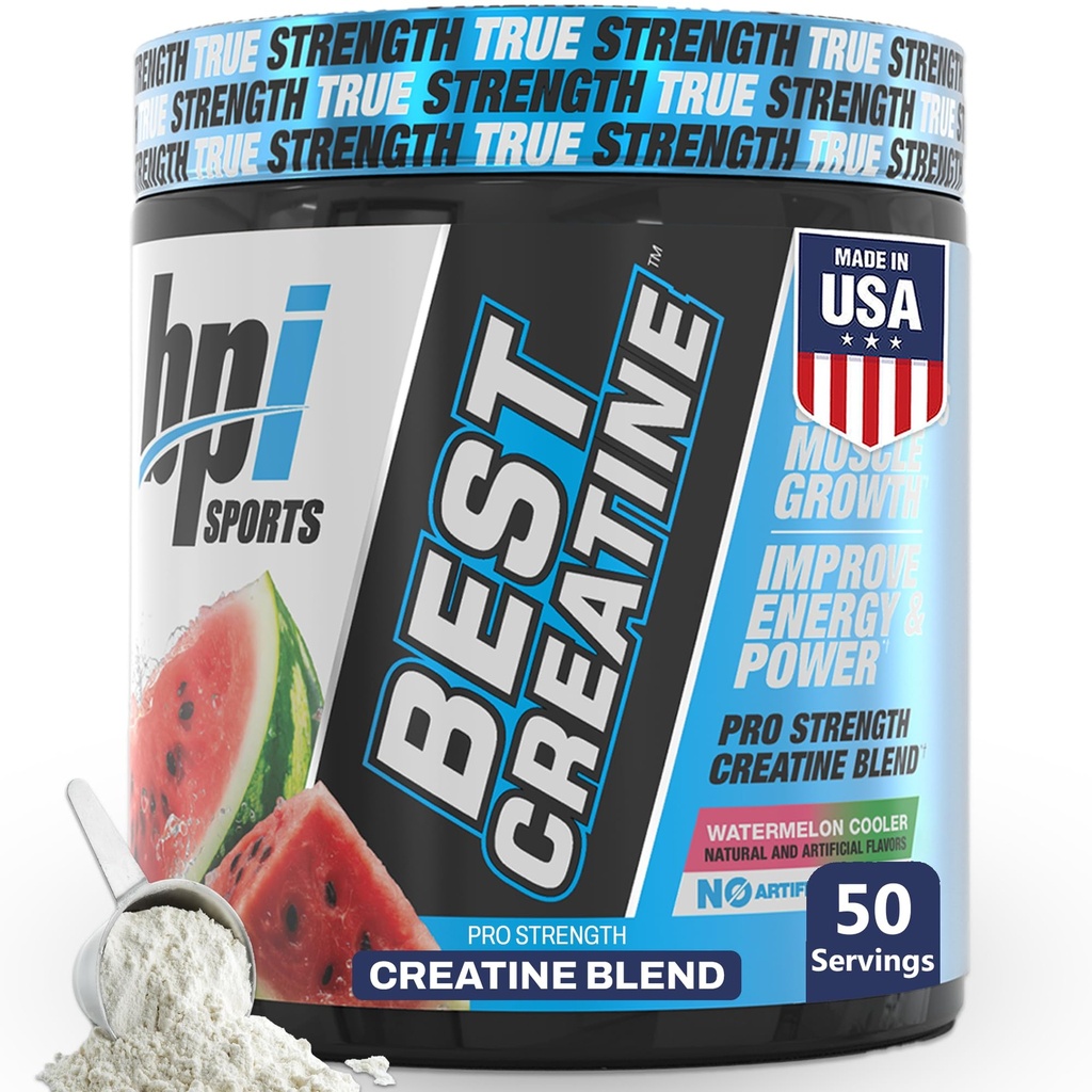 BPI Sports Best Creatine - Polvere monoidrata della creatina per gli uomini e le donne, sale himalayano - Forza, pompa, crescita del muscolo, definizione del muscolo - nessun Bloat - Watermelon Cooler - 50 porzioni - 10.58 oncia