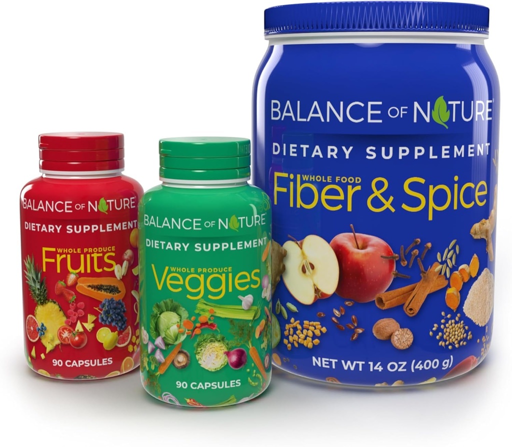 Equilibrio della natura Sistema di Salute Intero - Frutta Alimentare Tutto & Veggies e Fibra & Spice Integratori - 30 Serve Ogni
