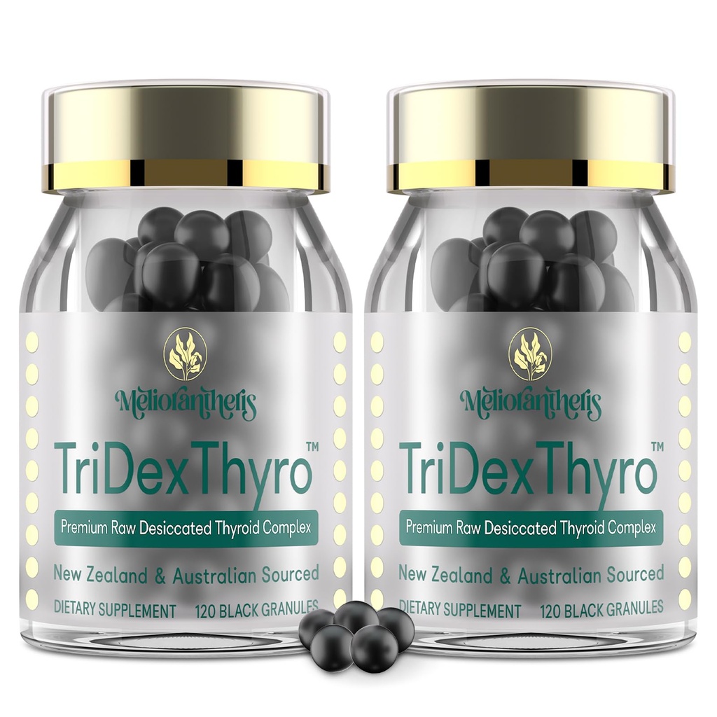 Supplemento tiroideo – TriDexThyroTM Raw Desiccated Thyroid Complex 375 mg con Bovine, Porcine & Ovine – 120 capsule per le donne e gli uomini(2 pacchetto)