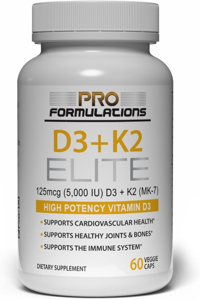 Formulazioni Pro MD D3 + K2 Elite – Vitamina D3 + Vitamina K2 – Alimentazione 60 giorni – Alta potenza, Biodisponibile MK-7