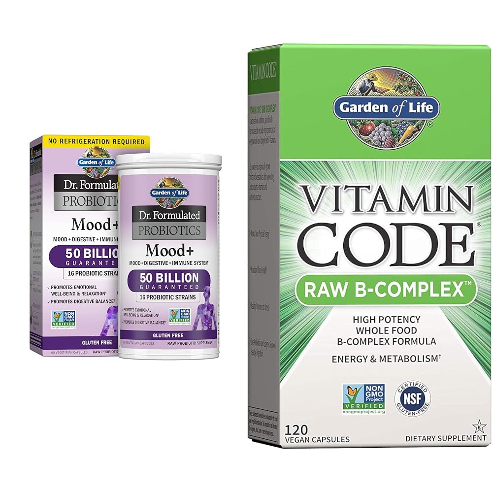 Giardino della vita Dr. Formulated Probiotics Mood+ Acidophilus Probiotic Supplement & Vitamina B Complex - Vitamin Code Raw B Complex - 120 Vegan Capsule