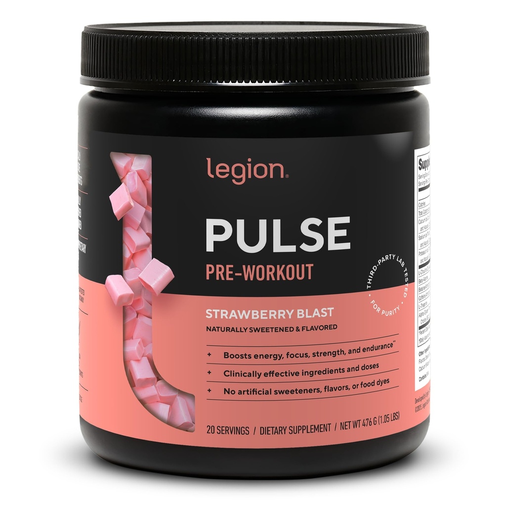 LEGION Pulse - Tutto naturale Nitric Oxide Preworkout Bere per aumentare l'energia, Creatina libero, naturalmente addolcito, Beta Alanine, Citrulline, Alpha GPC (Strawberry Blast)