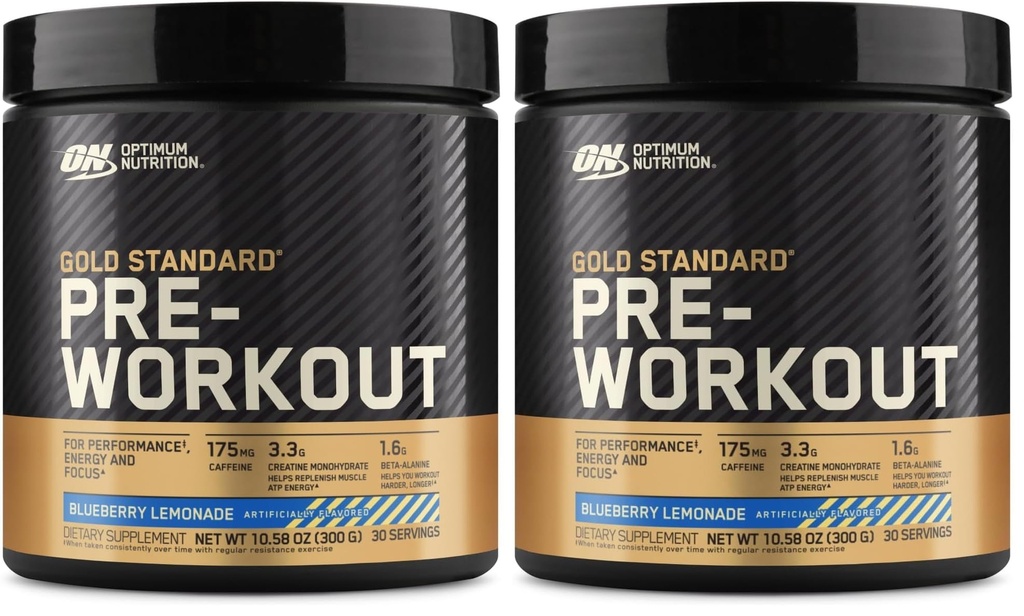 Optimum Nutrition Gold Standard Pre-Workout, Vitamina D per il supporto immunitario, con Creatina, Beta-Alanina e Caffeina per l'energia, Keto Friendly, Blueberry Lemonade, 30 Serve, (Pack of 2)