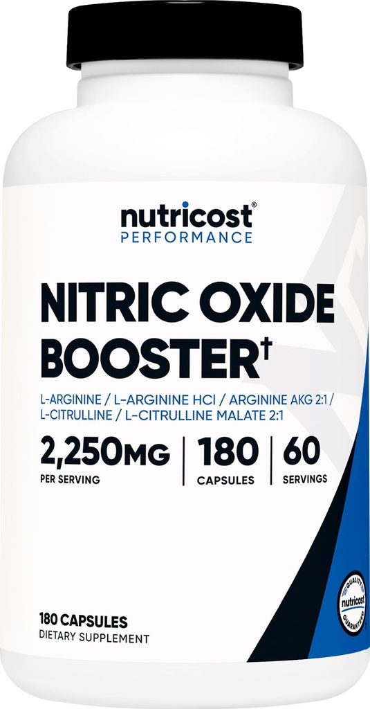 Nutricost Nitric Oxide Booster 2250mg, 180 Capsules - 750mg Per Casule, 60 Serve - Gluten Free e Non-OGM