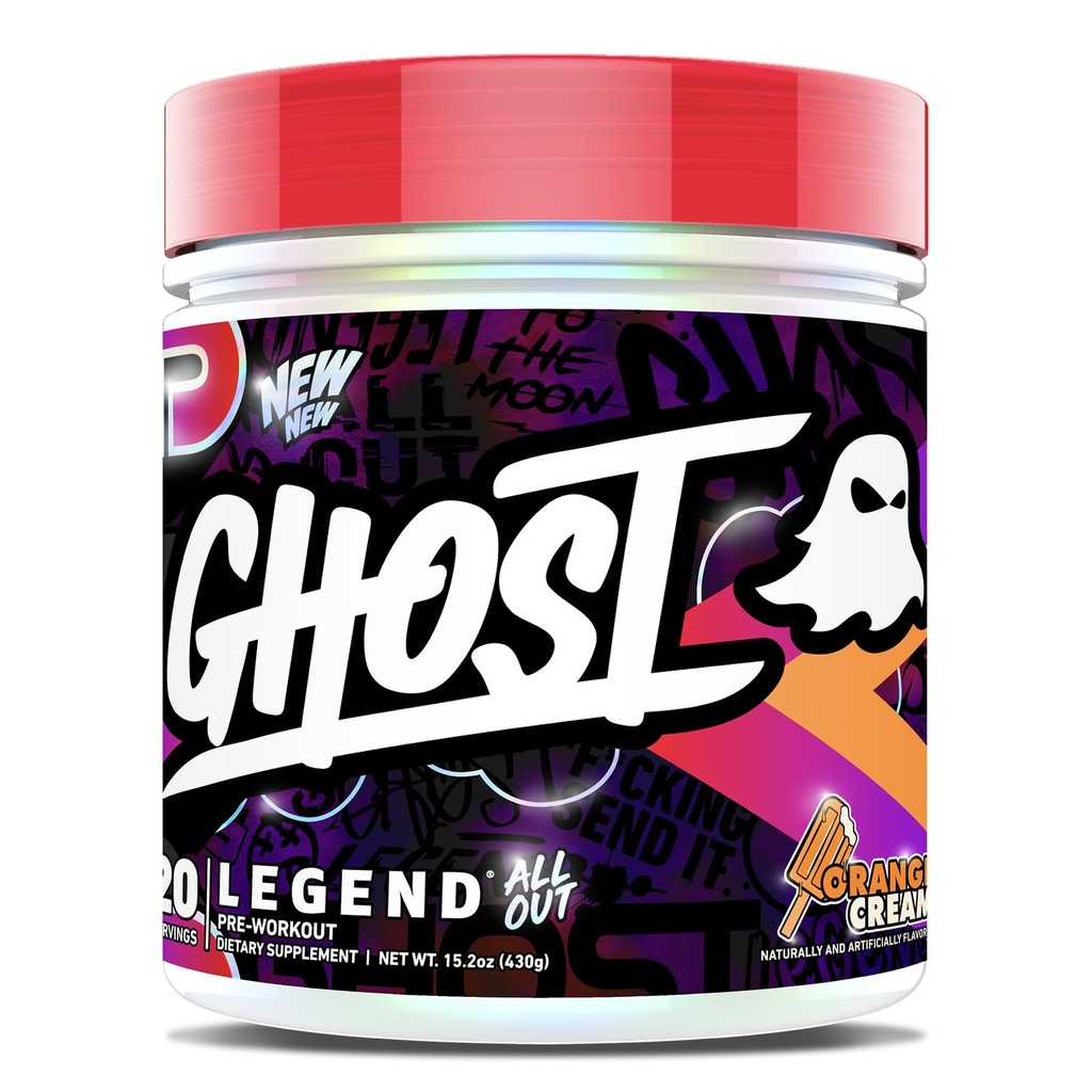 GHOST Legend All Out Pre-Workout Powder, Crema Arancione - 20 Serve - Supplemento pre-allenamento per uomini e donne - Energia & pompe - Caffeina, Citrullina, Beta Alanine, Betaine, NO3-T Sugar Free
