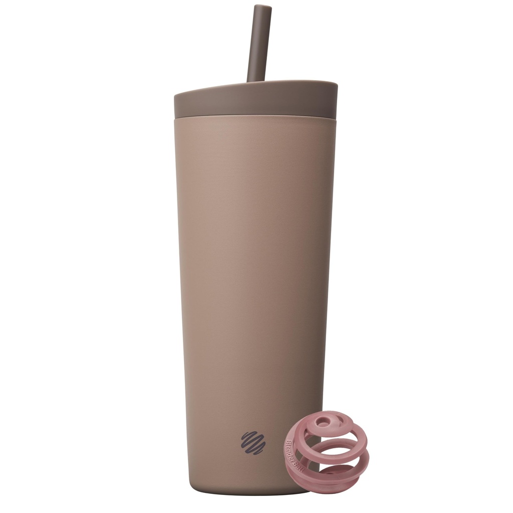 BlenderBottle 2-in-1 In acciaio inox isolato Shaker Tumbler, coperchio anti-rumore Swig Leakproof, Straw, BlenderBall, BPA Free, For Protein Shakes, Smoothies, And Pre Workout, 24 oz, Brown (Cocoa)