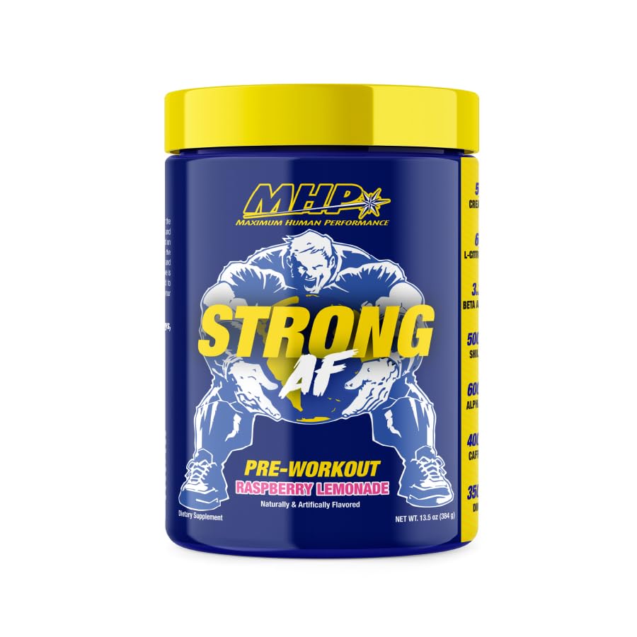 MHP Strong AF, pre-allenamento, costruzione del muscolo, resistenza, prestazione, creatina, Shilajit, Beta Alanine, Citrulline, Alpha-GPC, limonata del lampone, 40 Serve