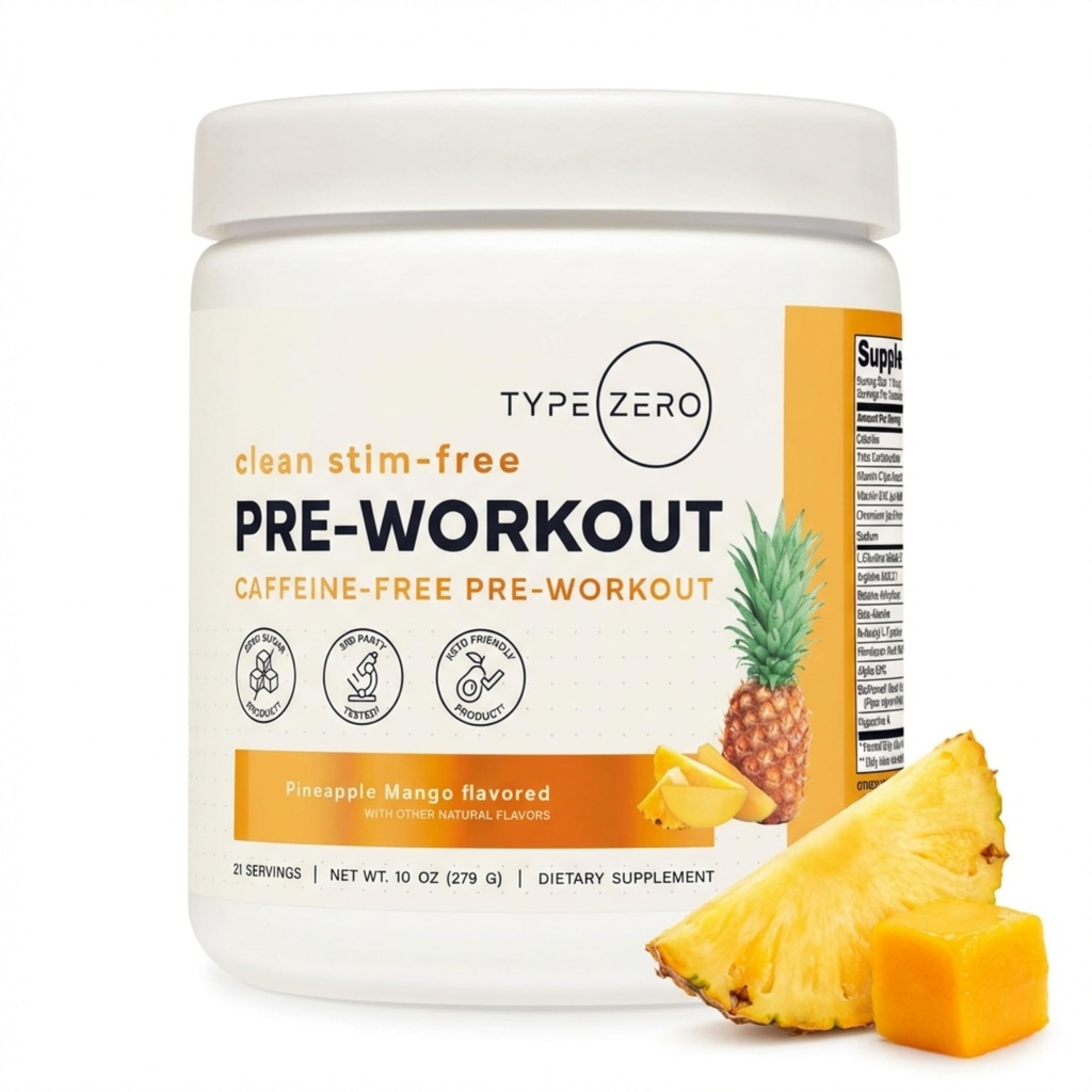Tipo Zero Clean Stim Free Pre Workout Powder + Nitric Oxide Booster con L-Citrulline Malate, Arginina AKG, Beta Alanine - Caffeina & Stimulant Free - Ananas Mango Flavor, 21 Servings