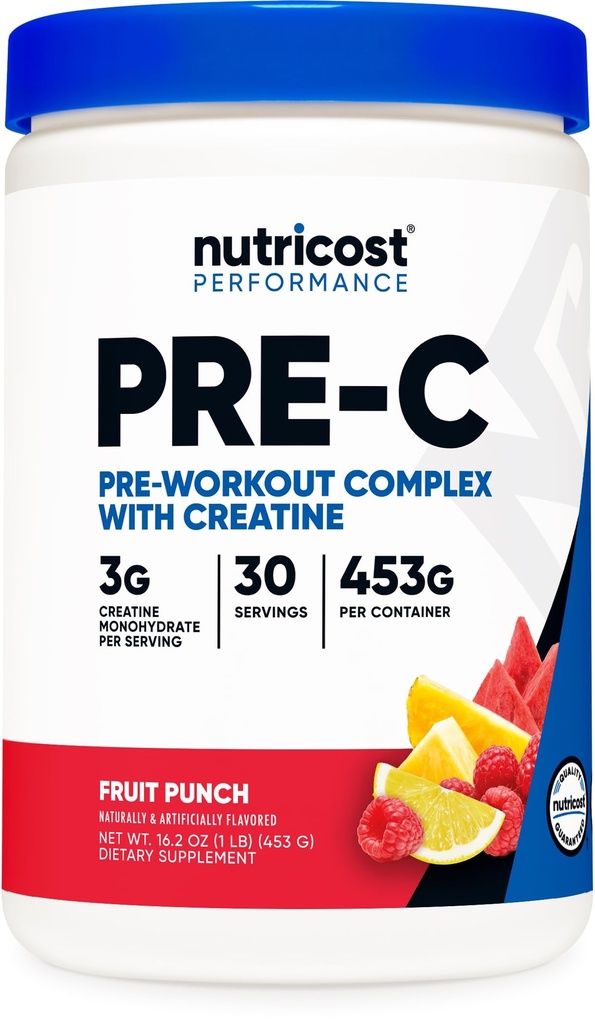Nutricost Pre-C Pre-Workout Complex con Creatina (Fruit Punch | 30 Servings) Polvere - Boost Fintess Routines, 453g