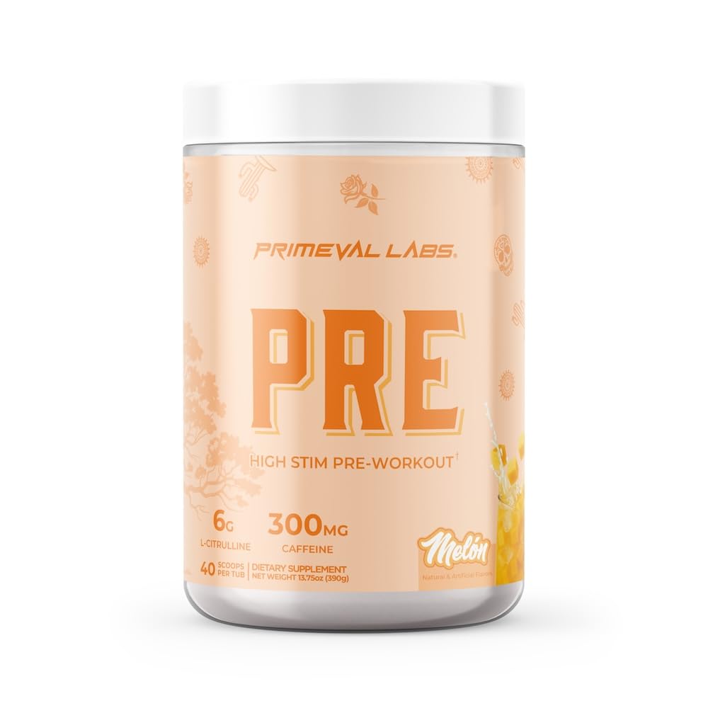 Primeval Labs PRE High-Stim Pre Workout | Energy, Focus & Performance Formula | 300mg Caffeine | 40 Servings | Melon | Autentico Latino-Inspired Flavor to Fuel Your Journey