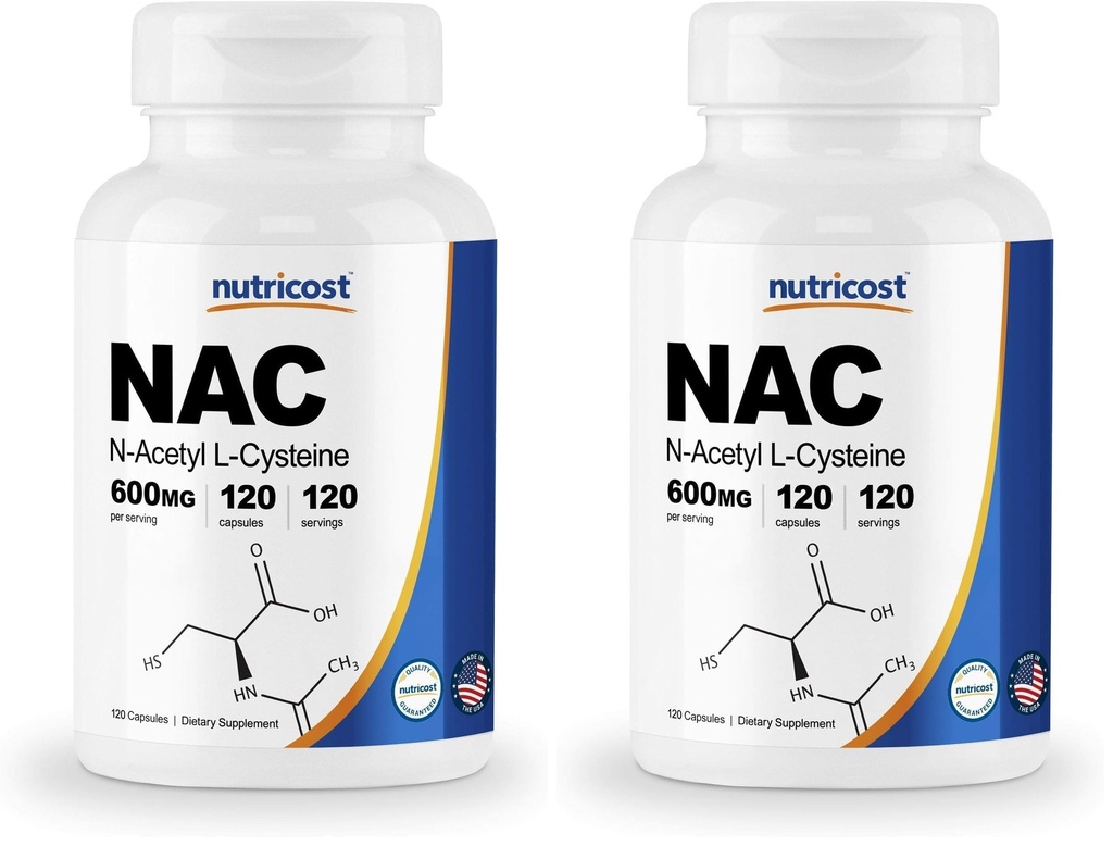 Nutricost N-Acetyl L-Cysteine (NAC) 600mg, 120 Capsule Vegetariani - Non OGM, Gluten Free, Caps vegetariani (Pack of 2)