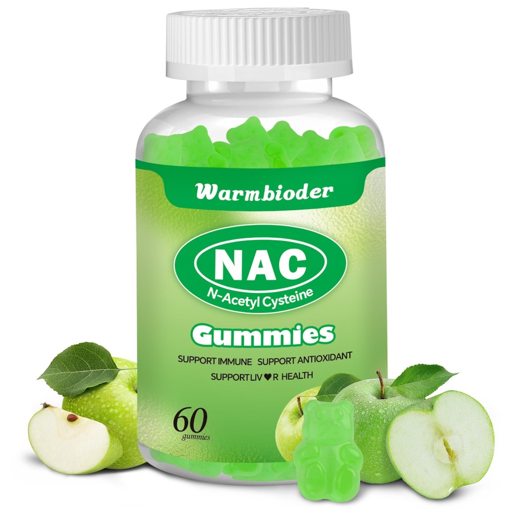 NAC Gummies per adulti e bambini 1200mg, NAC Supplemento N-Acetyl Cysteine, Supporto immunitario,NAC Chewable Support Liver Health,Sugar-Free, Green Apple Flavor