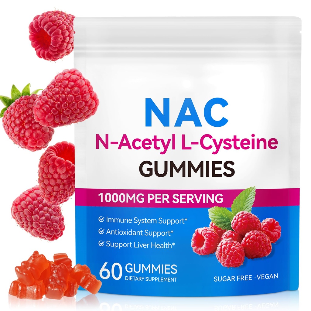 NAC Gummies per bambini e adulti, Supplemento NAC senza zucchero, N-Acetyl Cysteine Lung & Liver Health, Antiossidanti & Immune System, 60 Conte